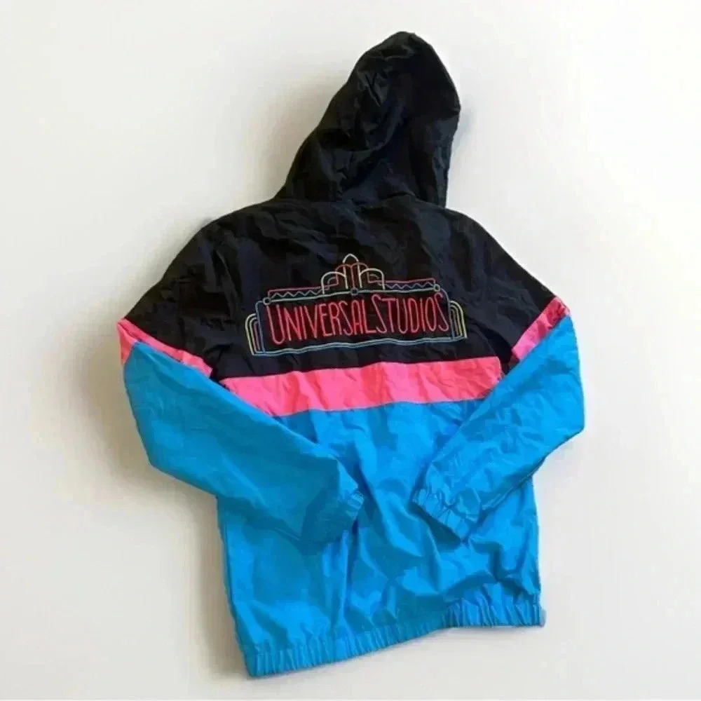 Universal Studios Zip Up Black/Blue Hooded Windbreaker Size XS